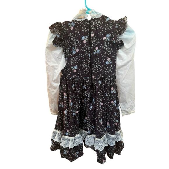 Vintage Girls Prairie Dress 1980s Black Floral Lace Victorian Style Size 6/7 - Picture 5 of 6